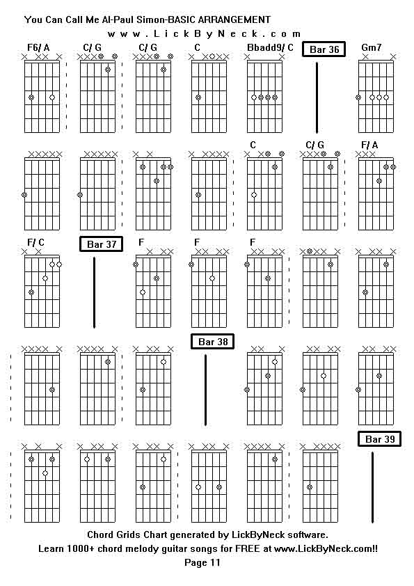 Chord Grids Chart of chord melody fingerstyle guitar song-You Can Call Me Al-Paul Simon-BASIC ARRANGEMENT,generated by LickByNeck software.